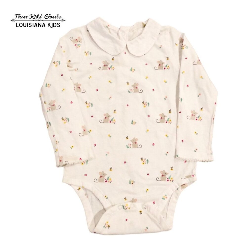 John Lewis 12-18m Mouse Bee Floral Collared Bodysuit Onesie